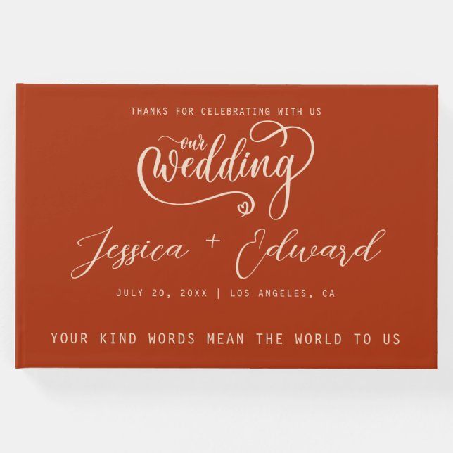 Terracotta Burnt Orange Elegante Moderne Minimalis Gästebuch (Vorderseite)