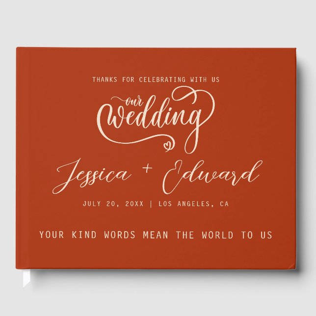 Terracotta Burnt Orange Elegante Moderne Minimalis Gästebuch (Vorderseite)