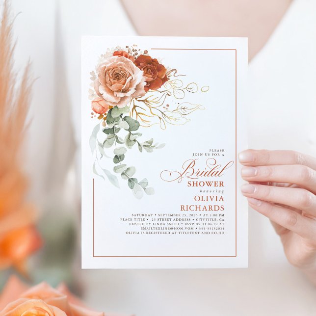 Terracotta Burnt Orange Eukalyptus Brautparty Einladung (Terracotta Floral Bridal Shower Invitation)