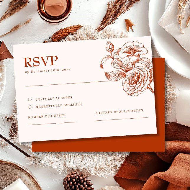 Terracotta burnt orange fall Wedding RSVP Card (Von Creator hochgeladen)