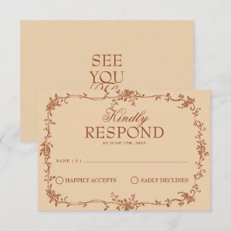 Terracotta Burnt Orange Floral Boho Wedding RSVP Karte
