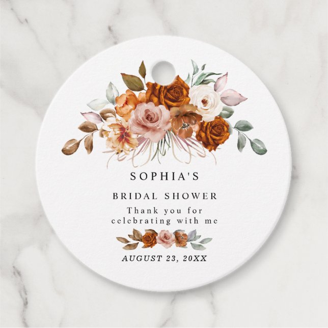 Terracotta Burnt Orange Floral Bridal Shower Geschenkanhänger (Vorderseite)