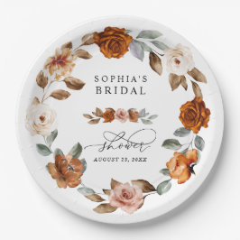 Terracotta Burnt Orange Floral Bridal Shower Pappteller