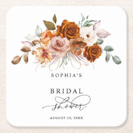 Terracotta Burnt Orange Floral Bridal Shower Rechteckiger Pappuntersetzer