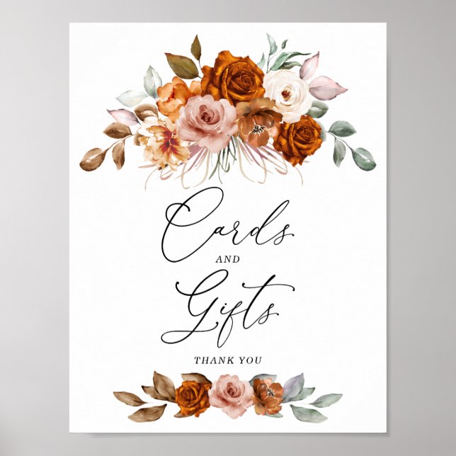 Terracotta Burnt Orange Floral Cards & Gifts Sign Poster (Vorne)