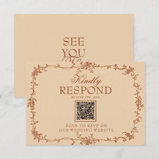 Terracotta Burnt Orange Floral QR Code Wedding RSVP Karte