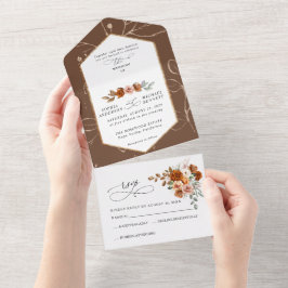 Terracotta Burnt Orange Floral Wedding All-In-One All In One Einladung