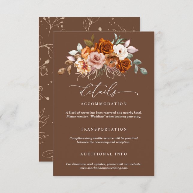 Terracotta Burnt Orange Floral Wedding  Begleitkarte (Vorne/Hinten)