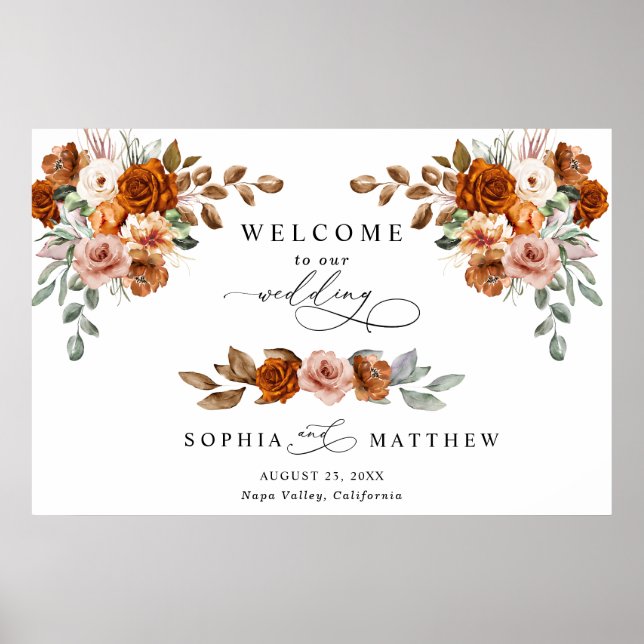 Terracotta Burnt Orange Floral Wedding Poster (Vorne)