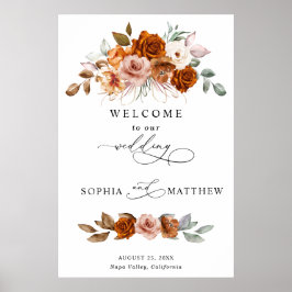 Terracotta Burnt Orange Floral Wedding Poster