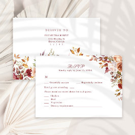 Terracotta Burnt Orange Floral Wedding RSVP Card Dankeskarte