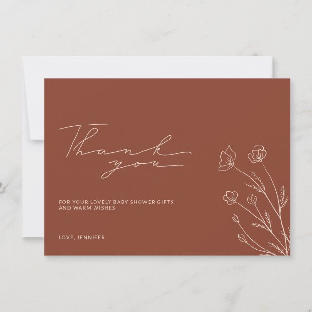 Terracotta Burnt Orange Ivory Beige Babydusche Dankeskarte (Vorderseite)