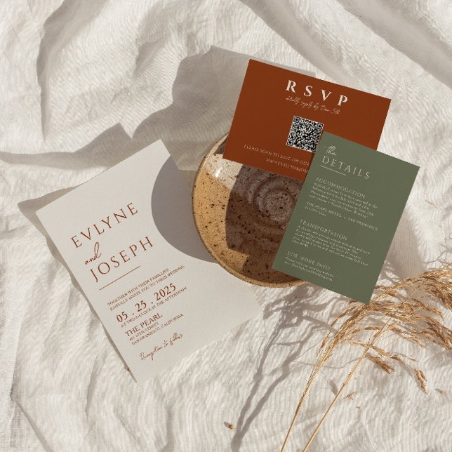 Terracotta Burnt Orange Minimalistisch Boho Weddin Einladung (Von Creator hochgeladen)