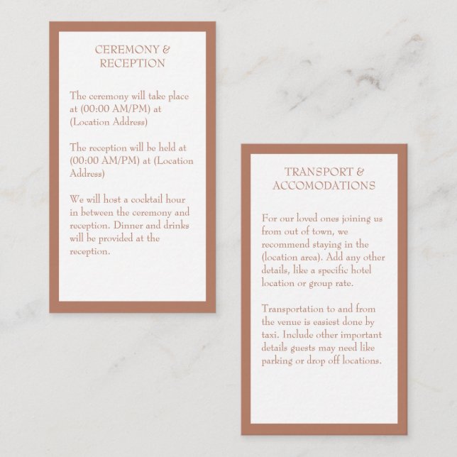 Terracotta Burnt Orange Rustikale Hochzeit Begleitkarte (Vorne/Hinten)