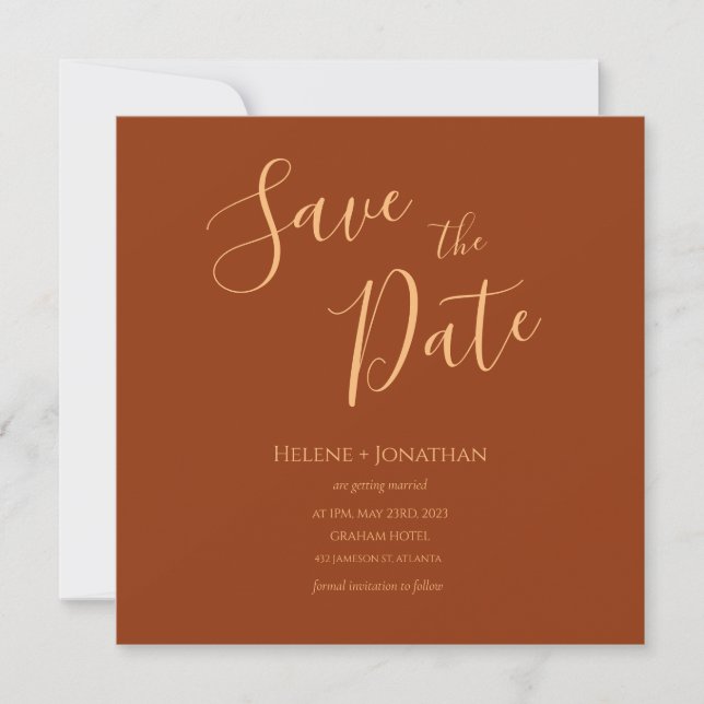 Terracotta Burnt Orange Save the Date Einladung (Vorderseite)