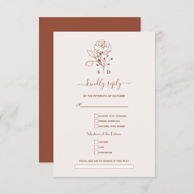 Terracotta Burnt Orange Song Request Wedding RSVP Karte (Vorne/Hinten)