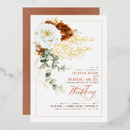 Terracotta Burnt Orange & White Floral Wedding Folieneinladung