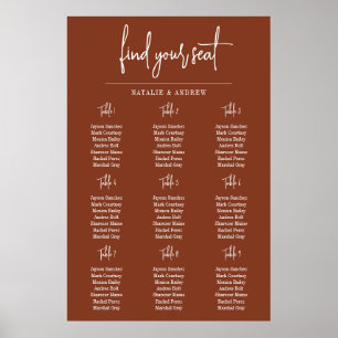 Terracotta Burnt Umber Script 9 Seat Chart Poster