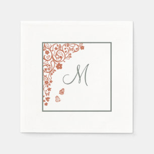 Terracotta Butterfly Garden Sage Script Monogram Serviette