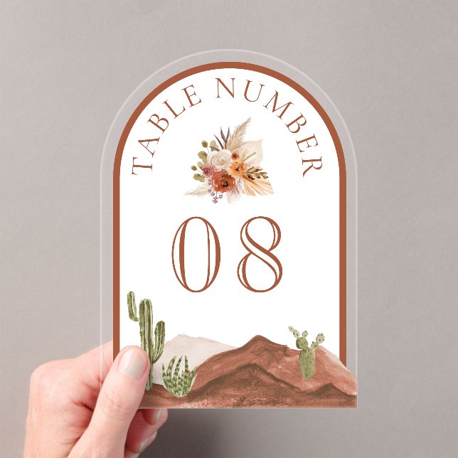 Terracotta Cactus Wedding Acrylic Table Number Acryleinladungen (Insitu (Handheld))