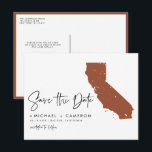 Terracotta California QR-Code Save the Date Ankündigungspostkarte<br><div class="desc">Laden Sie Ihre Lieben auf eine kalifornische Hochzeit ein, auf eine elegante, moderne Art und Weise mit diesem QR-Code Save the Date Postcard, der eine minimalistische Silhouette der kalifornischen Staat-Karte enthält. Ob Sie eine glamouröse Los Angeles-Feier planen, eine landschaftliche Hochzeit im Napa-Tal oder eine Küstenzeremonie an den wunderschönen Stränden Kaliforniens...</div>