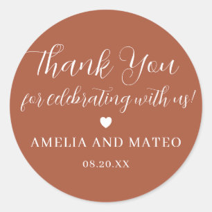 Terracotta Calligrafy Wedding Vielen Dank Runder Aufkleber