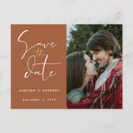 Terracotta Calligraphy Save the Date Wedding Foto Einladungspostkarte