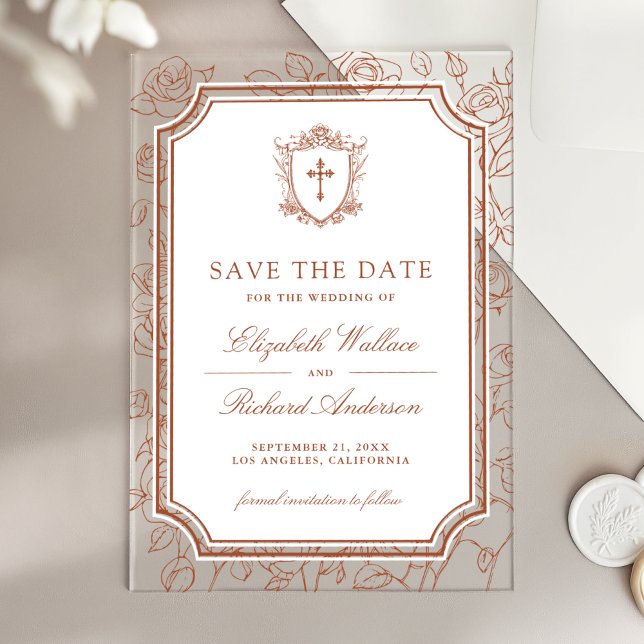 Terracotta Catholic Wedding Save the Date Acryleinladungen (Von Creator hochgeladen)