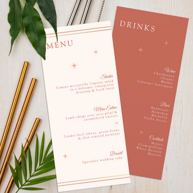 Terracotta Celestial Wedding Menu & Drinks Card Menükarte (Von Creator hochgeladen)