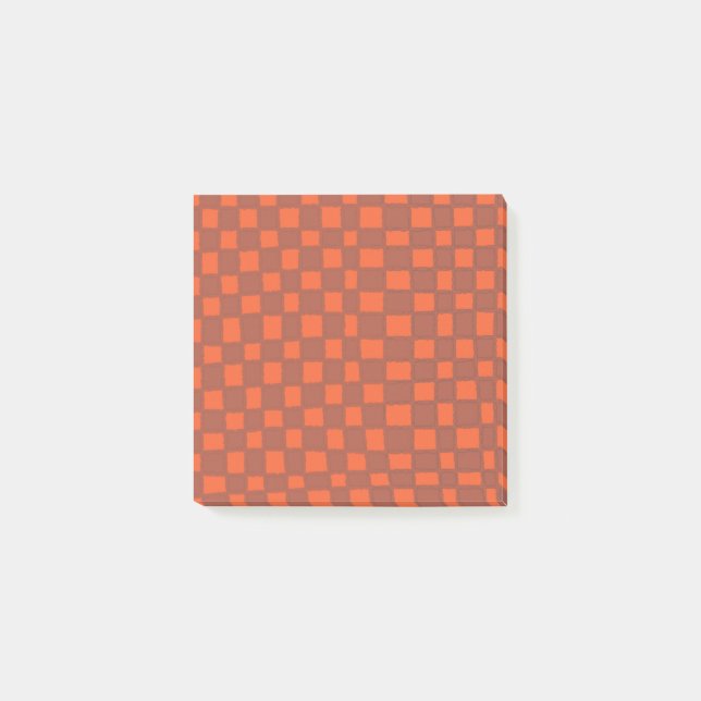 Terracotta Checkered Warm Checkerboard Muster Post-it Klebezettel (Vorderseite)