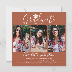 Terracotta Chic Schrift Graduiert 4 Foto Abschluss Ankündigung