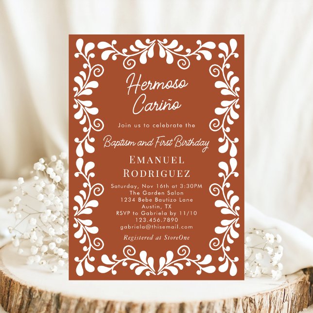 Terracotta Cielito Lindo Taufe & Erster Geburtstag Einladung (Von Creator hochgeladen)