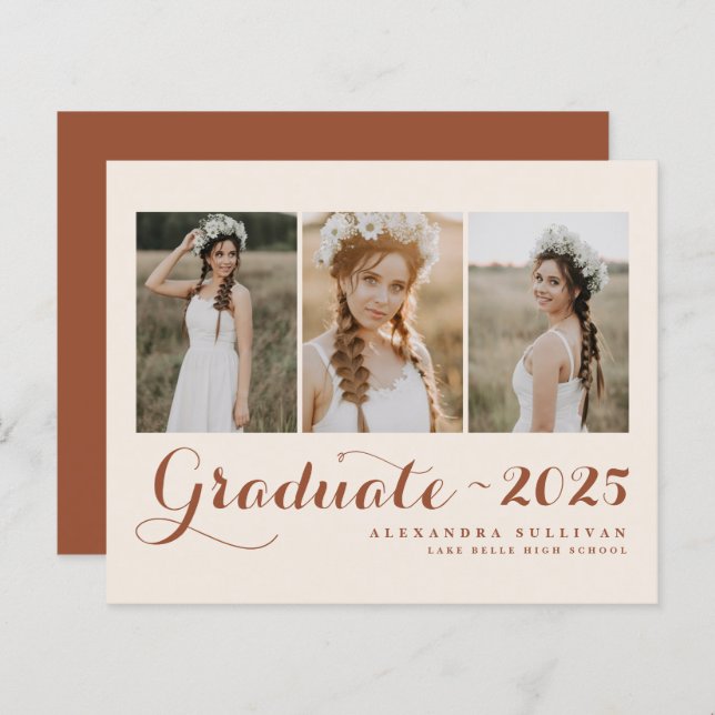 Terracotta Class of 2025 Foto Collage Abschluss (Vorne/Hinten)