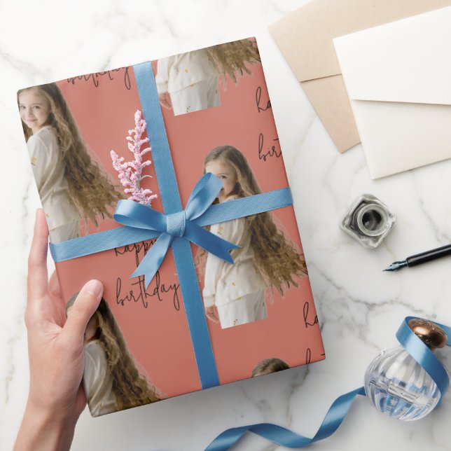 Terracotta Clay & Custom Birthday text and Foto - Geschenkpapier (Schenken)