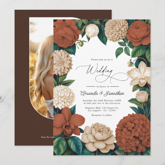 Terracotta Clay, Warm Sand & Oat Milk Wedding Einladung (Vorne/Hinten)