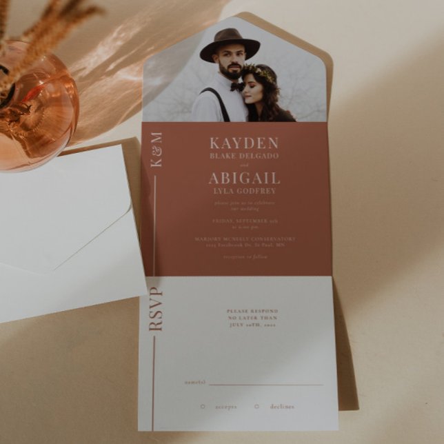 Terracotta Clean Line Hochzeitseinladung All In One Einladung (Von Creator hochgeladen)