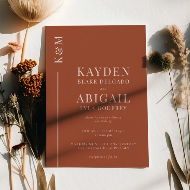 Terracotta Clean Line Minimalistische Hochzeit Einladung (Von Creator hochgeladen)