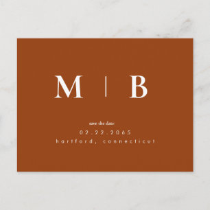 Terracotta Contemporary Monogram Save the Date Postkarte