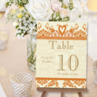 Terracotta Coral Ivory Swan Damask Tischnummer