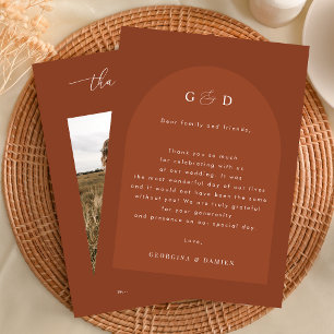 Terracotta Coriander Boho Foto Monogram Wedding Dankeskarte