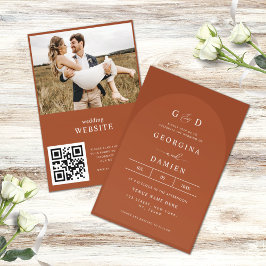 Terracotta Coriander Boho Foto QR Code Wedding Einladung