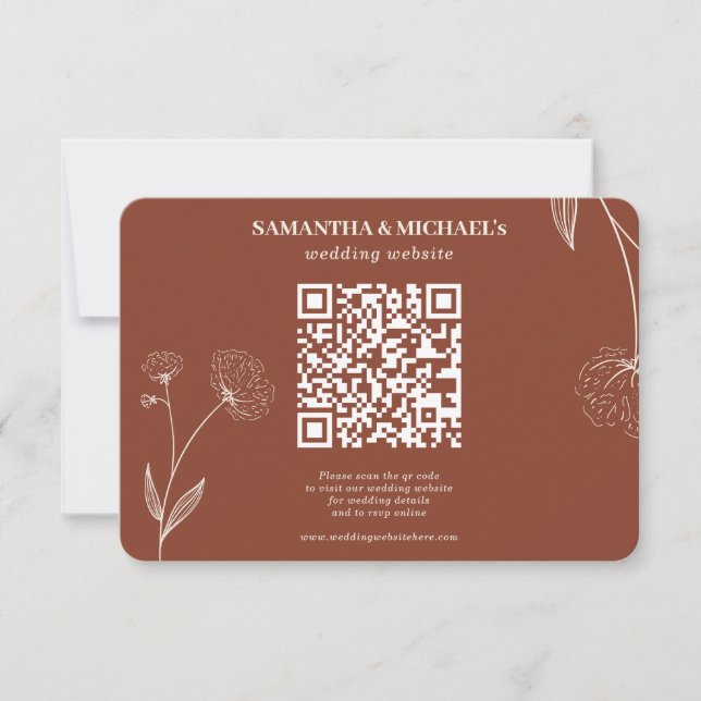 Terracotta Cotton Floral Qr Wedding Website Detail RSVP Karte (Vorderseite)