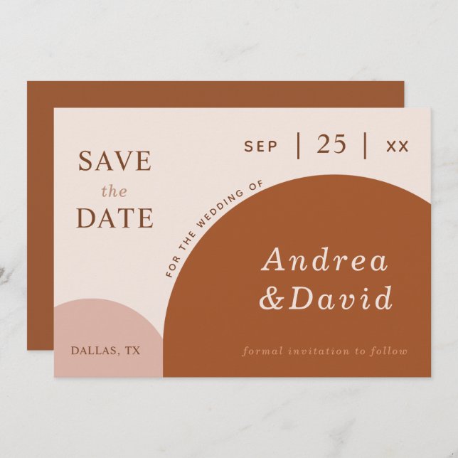 Terracotta & Cream Abstrakt Boho Geometric Arches Save The Date (Vorne/Hinten)