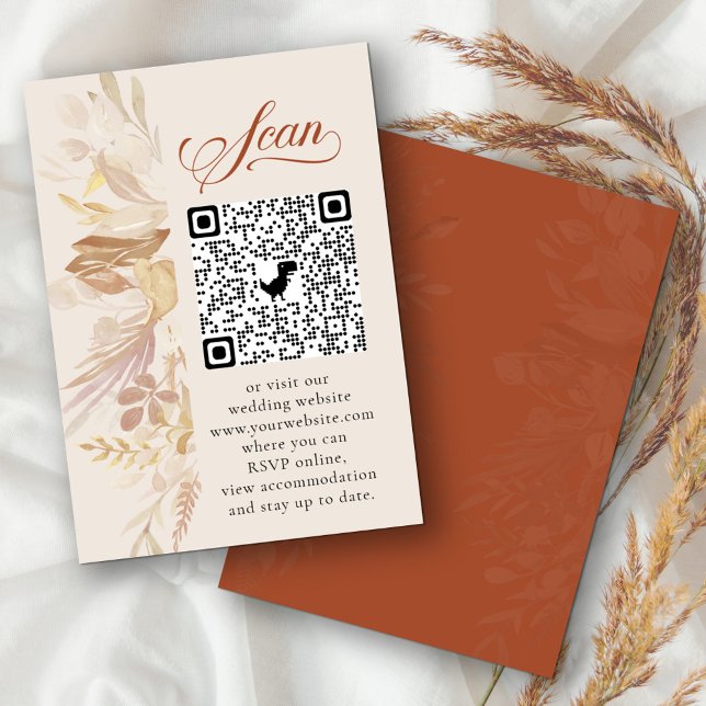 Terracotta Cream Botanical Online UAWG QR Code Begleitkarte (Elegant wedding qr code rsvp in terracotta burnt orange and cream)