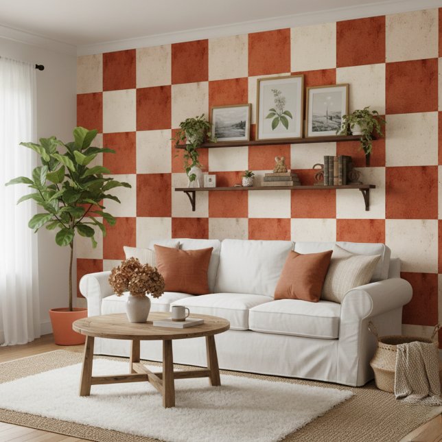 Terracotta & Cream Checkerboard Mediterranean Tapete (Von Creator hochgeladen)
