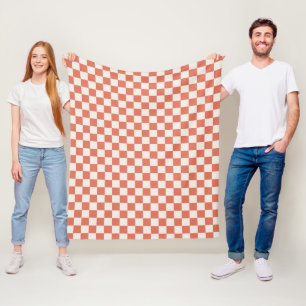 Terracotta Cream Checkered Pattern Fleecedecke