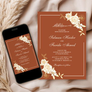 Terracotta Cream Floral Branch Muslime Hochzeit Einladung