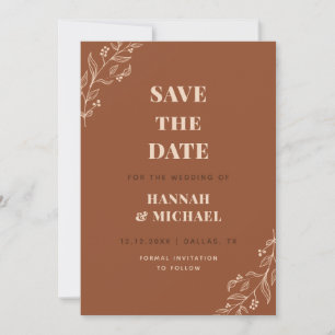 Terracotta Creme Gezeichnet Botanischer Fall Leaf Save The Date