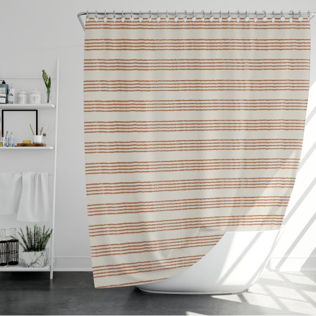 Terracotta Creme Moderner Minimalistischer Streife Duschvorhang (Terracotta Cream Modern Minimalist Stripe Boho Shower Curtain)