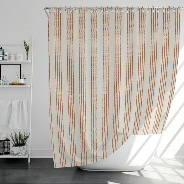 Terracotta Creme Moderner Minimalistischer Streife Duschvorhang (Terracotta Cream Modern Minimalist Stripe Boho Shower Curtain)